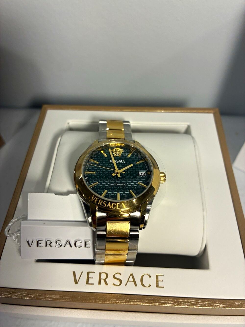 Versace Women’s Automatic Watch Green Dial Two-Tone Bracelet Box